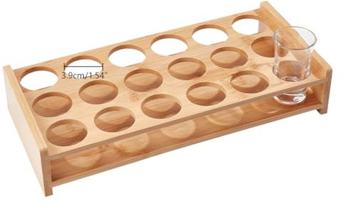 NBEADS 18 Hole Wood Wine Glass Organizer Holder, Shot Glass Display Shot Glass Serving Trays Beer Wine Glass Display Rack for Bar Party Club, Hole: About 1.54 inch, Light Khaki