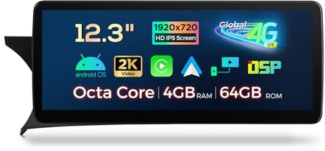XTRONS 12,3 Zoll Android 14 Autoradio Octa Core 4GB 64GB Multimedia Player Integriertes 4G Car Play GPS Bluetooth WLAN USB Optionale DAB OBD AHD-Kamera für Mercedes Benz C-Klasse W204 NTG 4.5 NTG 4.7