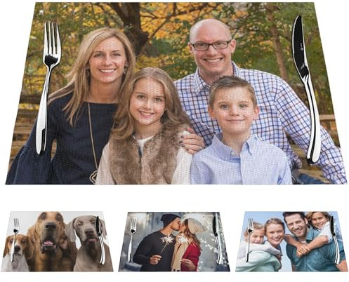 Personalisiertes Familie Tischset - Platzset selbst gestalten 6 Familienmitglied - Platzset mit eigenem Foto und Text - Platzdeckchen Geschenk Geburtstag, Weihnachten, Freunde, Familie - 40x30cm