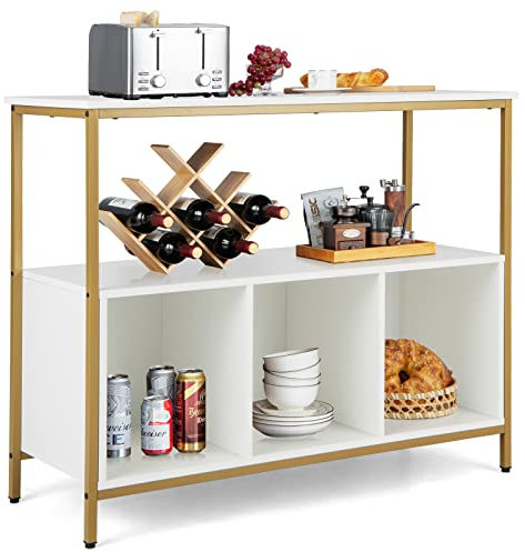 COSTWAY Buffet Cuisine, Meuble Bas Cuisine 3 Compartiments, 2 Étagère, Buffet Salle à Manger pour Cuisine, Salon, 110 x 42,5 x 88 cm (Blanc)