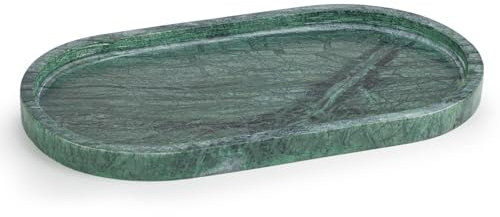 EHC Natural Marble Bathroom Vanity Tray - Oval, Green, 30 x 15 x 2 cm - Decorative Countertop Sink Storage Organiser for Cosmetic, Perfume, Home Decor