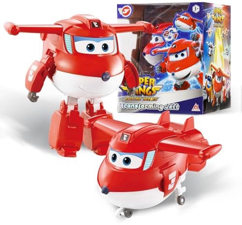 Super Wings Transformations-Flugzeug Supercharged Jett, ca. 12,7 cm große Spiel-Figur für Kinder, Spielzeug-Flugzeug und Roboterfigur für 3+ Jahre Alten Jungen Mädchen, Red