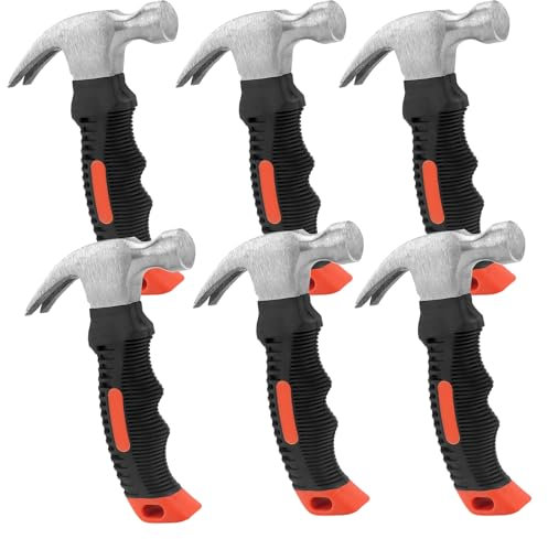 ZOENHOU 6 PCS 8 Oz Stubby Claw Hammer, Small Stubby Hammers with Anti-Slip Soft Handle, Mini Claw Hammer for Framing Jewelry Making, Red