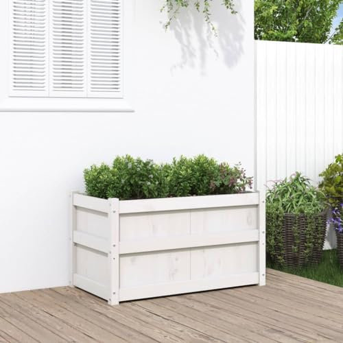 Cosisti Jardineras Exterior Grandes 90x50x50 cm, Macetero Grande, Maceteros de Madera para Plantas, Jardinera de Madera para Jardín Balcón o Terraza Blanco