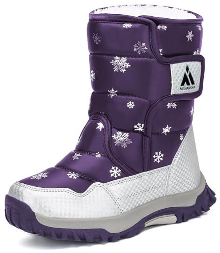 Mishansha Bambini Stivali da Neve Ragazze Caldo Fodera Stivaletti Invernali Ragazzi Scarpe Comodo Antiscivolo, Viola 28