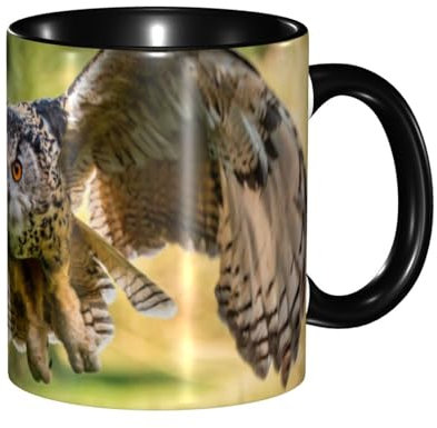 BEEOFICEPENG Taza, taza de té de cerámica personalizada de la taza de café de 330ml para la oficina del restaurante de la cocina,Hermoso Enorme Búho Real Europeo Animal Volador
