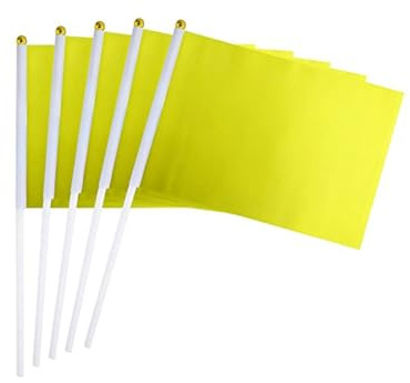 Hrlace Mini bandiera 14 x 21 cm piccola bandiera a mano solida fai da te graffiti striscione bandiera arbitro bandiere a mano per eventi sportivi, feste, interni ed esterni, decorazione gialla 50