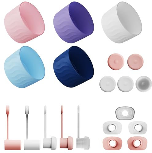 BOSOIRSOU 20 pcs Cup Accessories Set, 5 Square Silicone Leak-Proof Stoppers, 5 Round Leak-Proof Stoppers, 5 Straw Covers Boots, 5 Cup Sleeves for 40 oz Tumbler Bottom Protector Flask