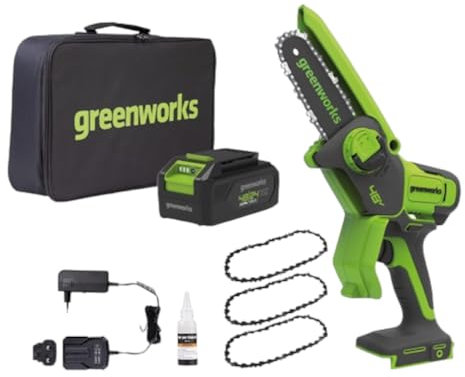 GreenWorks - Kompakte elektrische Kettensäge / Gartenschere 48 V GD48MCS10K2 komplett mit 2 Ah Akku