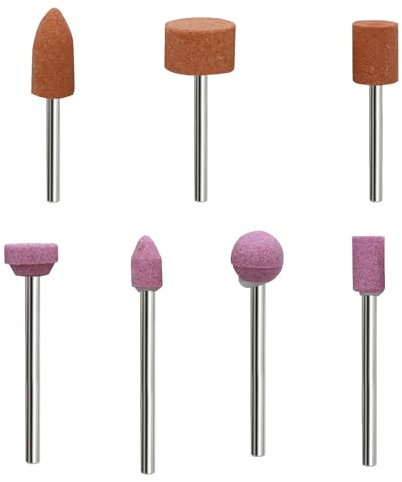 ANBOO Juego de 42 puntas de lijado de corindón, cabezal de pulido de piedra, vástago de 1/8 pulgadas para accesorios de lijado Dremel y manguitos de pulido, para taladro para afilar, pulir y desbarbar