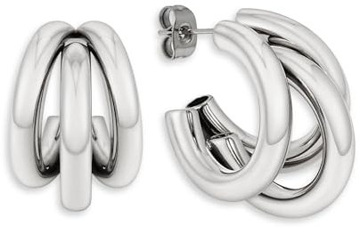 Creolen Silber Triple - Silberne Ohrringe für Damen aus wasserfestem Edelstahl | Dreifache Kreolen inkl. Geschenkbox