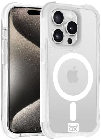 OX Armour Case for iPhone 15 Pro - Shockproof Military Grade 3M Drop Protection Reinforced Corner Anti Scratch Cover Screen & Camera Lens Protector - Compatible with MagSafe - Wolf White