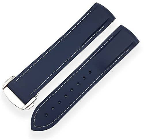 DASEB 20mm 21mm Gummi-Silikon-Uhr-Armband wasserdichtes Uhrband für Iwc markieren DER KLEINE PRINZ Groß Spitfire Armelete Accessoires.(Dark blue white line,19mm)