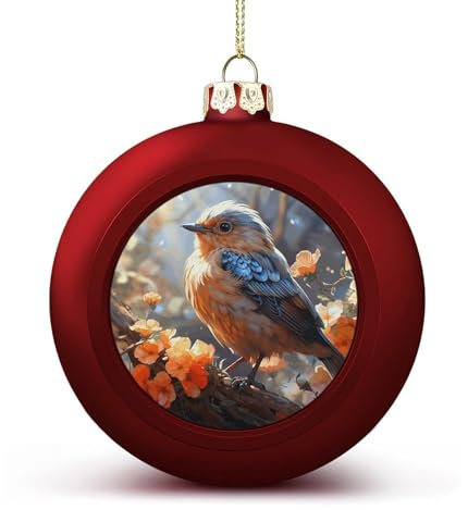 Blumen und Vögel Weihnachtskugel, Ornament, 4,1 cm, glitzernde hängende Weihnachtskugeln für Weihnachtsbaum-Anhänger, dekorative Christbaumkugeln für Weihnachtsbaumschmuck