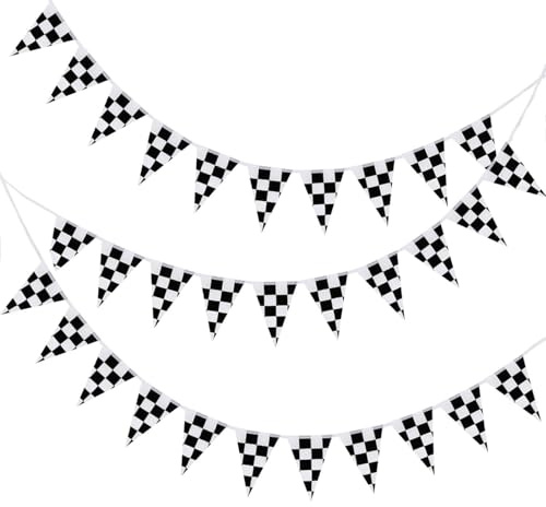CWPFVQA 1 Set di Bandiere da Corsa, Bandiere Triangolari, Bandiere A Scacchi Bianche E Nere, Decorazioni per Gare di Corsa, Decorazioni per Feste di Corse, Decorazioni per Scene di Feste di Corse