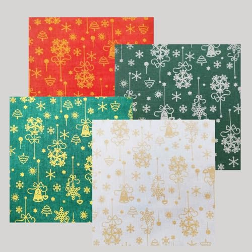 Weihnachtsstoff, 10 Stück, Weihnachts-Schneeflocke, Stoffbündel, 20 x 20 cm, Weihnachtsstoff, Grün, Rot, Nähmaterial, Baumwoll-Leinen, Stoffquadrate, Patchwork zum Nähen, Quilten, Basteln, Basteln