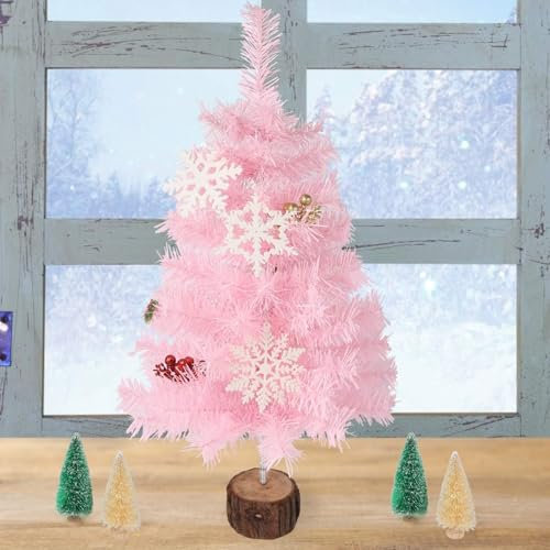 B X 2ft/60CM Christmas Tree 80 Tips Mini Artificial Tree with Wooden Stand PINK