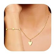 Diamday 18K Gold Schmuck Sets Büroklammer Halsketten Kette Armbänder Set für Frauen Edelstahl Wasserdicht Stapelbare Herz Anhänger Halskette Liebe Charm Link Armband Silber Gold Freundschaft Judentum