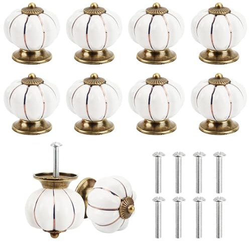8 Pièces Boutons de Tiroir, Vintage Tiroir de Porte Poignée, Bouton de Meubles en Ceramique, Poignées de Meuble avec Vis en Forme de Citrouille, pour Commodes, Tiroirs, Placards de Cuisine, Armoires