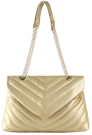 LIKEBAG Damen-Umhängetasche, modisch, gesteppt, veganes Leder, Crossbody-Tasche mit verstellbarer Kette, Designer-Geldbörsen, S, Gold