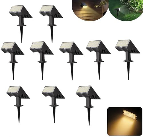 JBdusn 10 Pièces Spot Solaire Exterieur, 28 LED Lampe Solaire Exterieur Etanche IP65 Lumiere Solaire Exterieur, Blanc Chaud Eclairage Solaire Puissant Lumière Projecteur pour Jardin Chemins Terrasse
