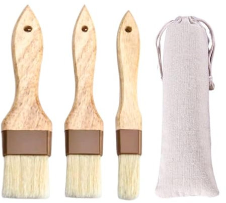 CHROMACRAFT 3 Pennelli da Pasticceria con 1 Custodia, Spazzola per Griglia, Pennello per Olio con Manico in Legno, Utensili da Forno, Accessori da Cucina
