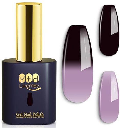 YTD Likomey Color Changing Gel Nail Polish,Thermal 15ml Dual-Tone Dusty Purple to Black Plum Temperature Mood Ombre Gradient UV Nail Gel,WB501