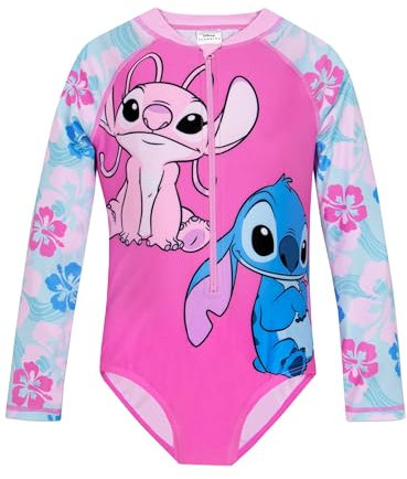 Disney Lilo and Stitch Swimming Costume | Long Sleeve Swimsuit | Stitch Girls Swimsuit | Girls Swimming Costume | Pink 12-13 Years
