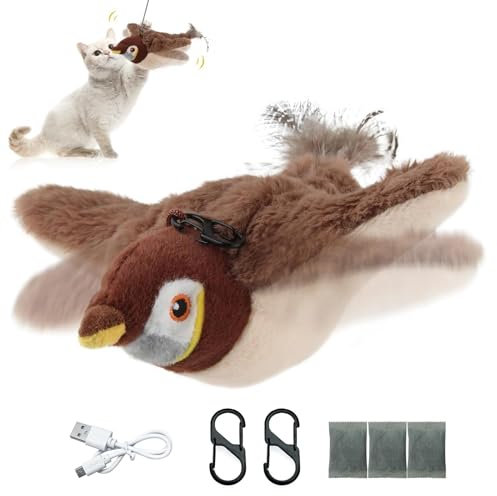 JEONDFG Katzenspielzeug Vogel Elektrisch,Flapping Bird Cat Toy,Fliegendes Vogel Katze Spielzeug,Aufladbar Interaktives Katzenspielzeug Vogel mit Katzenminze