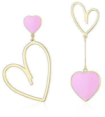 EVER FAITH Asymmetrische Ohrringe Herz Tropfen Ohrringe schwarze Herz mismatched earrings Hellrosa Gold-Ton