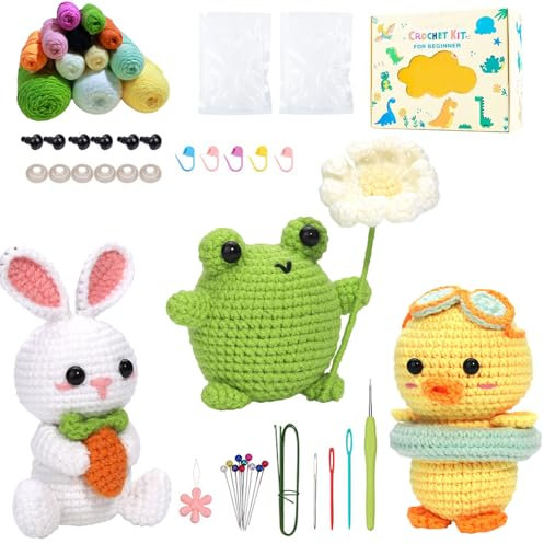BLAESIFF Tiere Häkelset, Häkelset für Anfänger, Starter Häkeln Tiere Set für Erwachsene, Tiere Häkeln Set mit Anleitung, Häkelnadeln, Häkelgarn,Schritt für Schritt Video Anleitungen