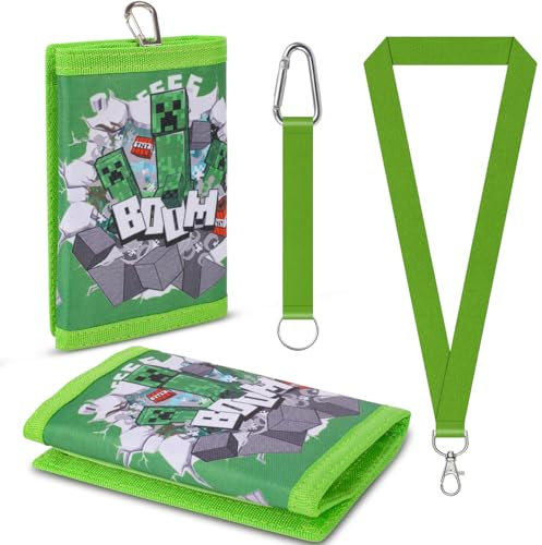 Fizdoqg Miner Video Gaming Portemonnaie Jungen Geldbeutel Kinder, Portmonee Jungen Kindergeldbeutel, Geldbörse für Geburtstagsgeschenk, Schulanfang (Grün)