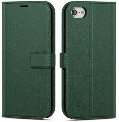oakxco for iPhone SE 2022/2020/ 8/7 Wallet Case with Credit Card Holder, Magnetic RFID Slim Folio Book Flip Leather Phone Case for Women Men Girl, Cute Silicone Rubber Shockproof Cover, Dark Green