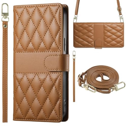 BaiFu Étui Portefeuille à Carreaux pour Samsung Galaxy M14 5G, avec dragonne, Compatible avec Samsung Galaxy M14 5G-Marron