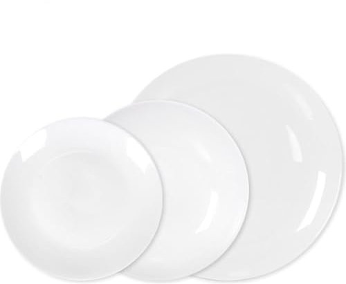 La Mediterránea Vajilla Completa 12 Piezas de Vidrio Templado, Incluye 4 Platos Llanos de (25,3 cm), 4 Platos Hondos de (23 cm) y 4 Platos de Postre de (20,5 cm), Colección Red Opal, Gama Coup Basic