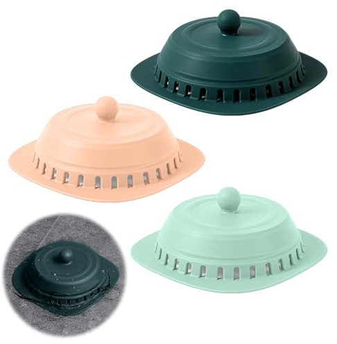3PCS Silicone Shower & Tub Drain Protector – 2-in-1 Hair Catcher and Odor Stopper – Covers 10cm Drains, Anti-Clog, Press-to-Seal, Easy-Clean Drain Cover for Bathroom & Kitchen