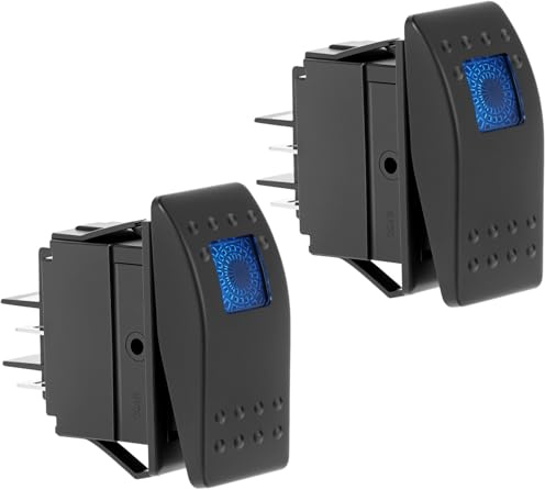 QWORK® Interruptor basculante de 12 V para coche, impermeable, con iluminación LED azul, de encendido/apagado para barcos y coches, de 4 pines