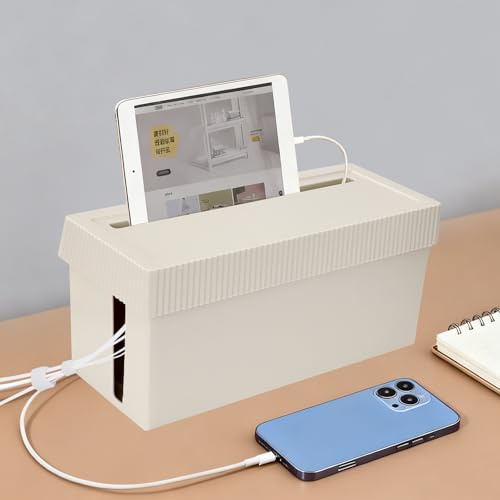 giteo bedding Cable Tidy Box, Wire Management Storage with Lid, Hiding Power Strips and Electrical Cords Organised Box for Office and Home with Fastening Tape Hook and Loop Cable Ties