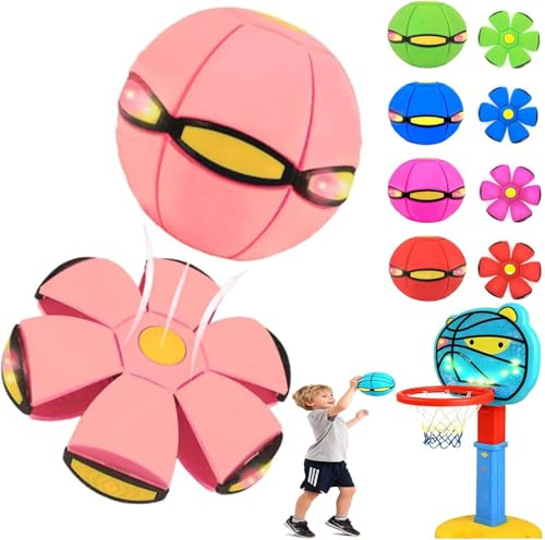 Flying Saucer Ball Dog Toy, Portable Flying Saucer Toy, Doggy Disc, Magic Dog Frisbee,Outdoor Sports Dogs Training, Fun Puppy Interactive Fly Flat Throw Disc Balls Toy (Light Pink)