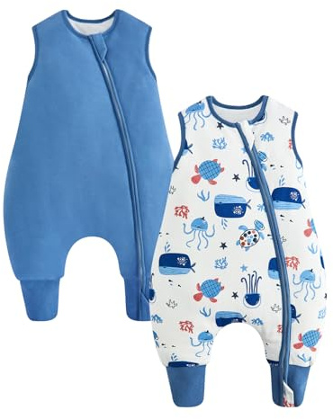 WYTbaby Baby Schlafsack mit Füßen 1.5 TOG 2er Pack | Warmer Ganzjahres Babyschlafsack aus Baumwolle für Babys & Kleinkinder Jungen Mädchen