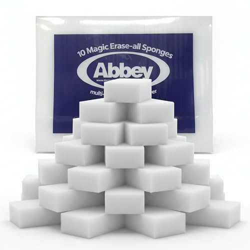 Abbey 50 White Magic Eraser Sponge for Cleaning – Cleaning Melamine Sponges for Stain & Mark Removal – Magic Eraser Sponge for Walls, Kitchens, Bathrooms, Paint Eraser -Dust Sponge 9.9x6x2.5cm