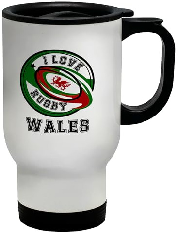Shopagift I Love Rugby Welsh Wales Fan Supporter Travel Mug Stainless Steel 14oz Cup