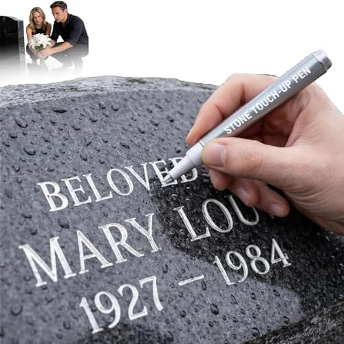 ZBELLO Golden Tombstone Marker Pen, for Restoring Faded Grave Inscriptions, Waterproof Stone Touch-up Pen, Strong Coverage,Markers for Granite Headstones, Grave, Mug, Ceramic (Silver*2)