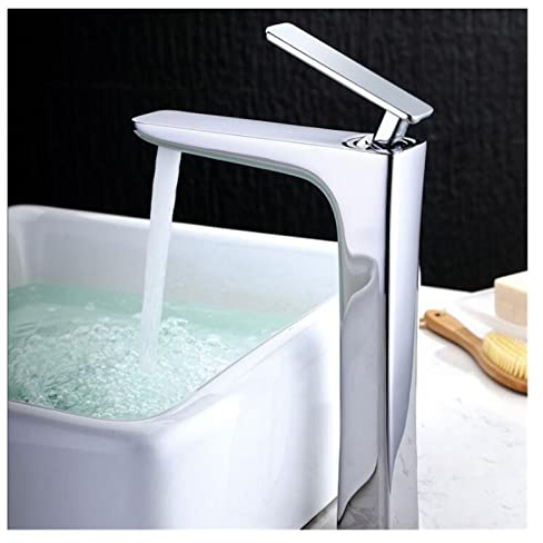 Rubinetti del lavandino del bagno, Rubinetti eleganti rubinetto for il bagno in oro spazzolato in calda e fredda bacino miscelatore tappo in ottone water lavandino(Tall and chrome)