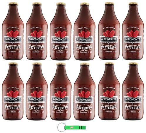 Agromonte Tomatenpüree Fertige Datterino-Tomatensauce 12 x 330g Salsa Pronta di Pomodorino Datterino + Beni Culinari Kostenloser Schlüsselanhänger