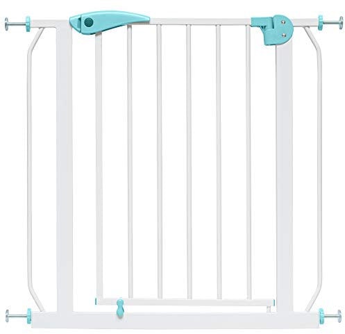 ib style® Berrin ! PREISSIEGER ! Treppengitter 67-175cm | Türschutzgitter | Ohne Bohren | 90° Stop | Auto-Close |Weiß- türkis | 67-75 cm