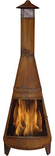 Sunnydaze 70 Metal Chiminea Outdoor Fireplace - Wood Burning Outdoor Chimney Fireplace for Backyard - Large Steel Patio Fire Pit - Rustic