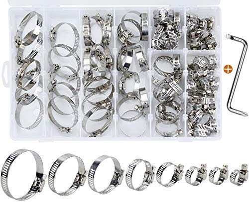 ZHENA 80PCS Schlauchschelle Edelstahl Set, Schlauchklemme 8-44mm Rohrschellen Schneckenantrieb für Schlauchbefestigung Anschlussarmaturen Haushalt Gasohr Auto Traktor Lokomotive Schiff