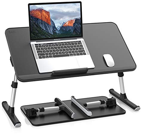 SAIJI Laptop-Bett-Tablett, PU-Leder, Verstellbarer Laptop-Ständer mit abnehmbarem Stopper, tragbare Knietische mit faltbaren Beinen, Notebook-Ständer, Sofa, Couch, Boden (Black)