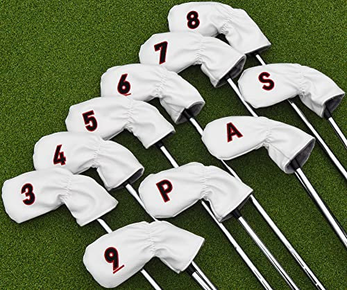 Big Teeth 10Pcs Golf Iron Covers Set - White, Fits Right & Left Handed Golfers